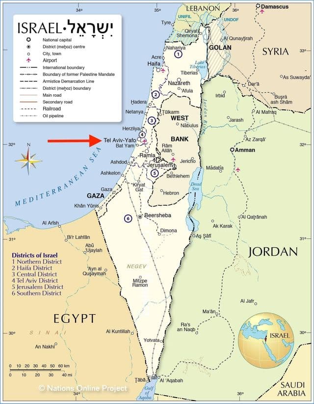 Tel Aviv sulla mappa di Israele