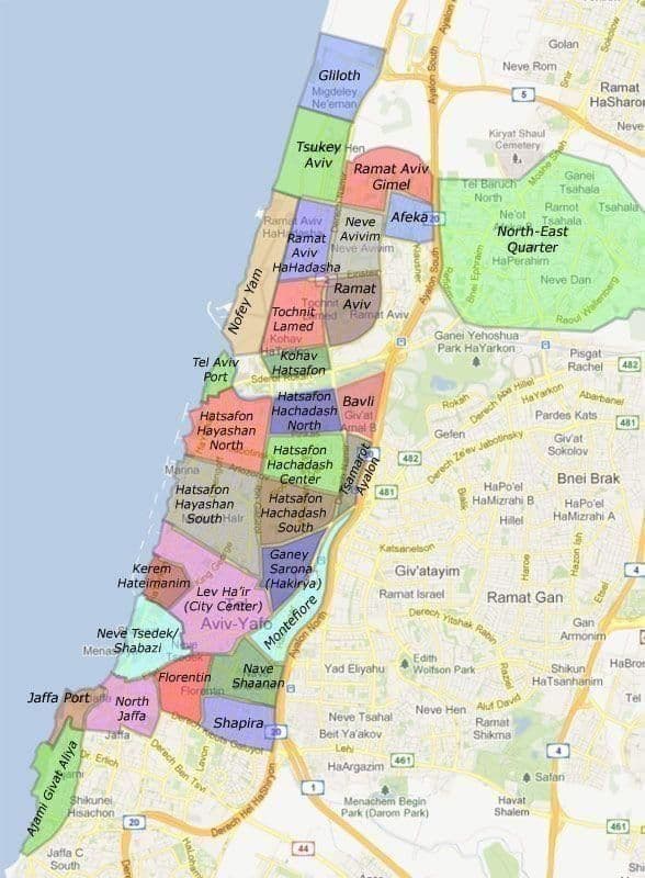 Mappa dei quartieri di Tel Aviv