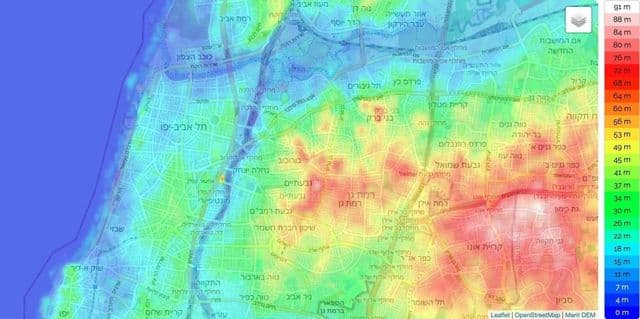 Mappa altimetrica di Tel Aviv