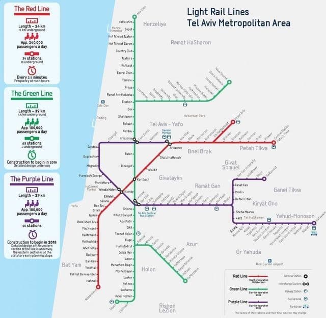 Mappa delle stazioni ferroviarie di Tel Aviv