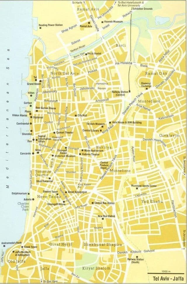Mappa dei tour a piedi di Tel Aviv