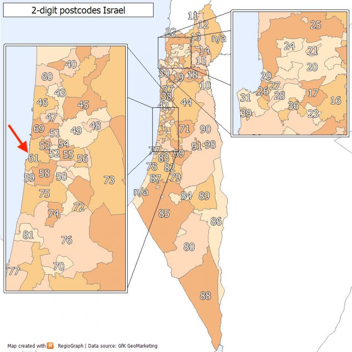 Mappa dei codici postali di Tel Aviv