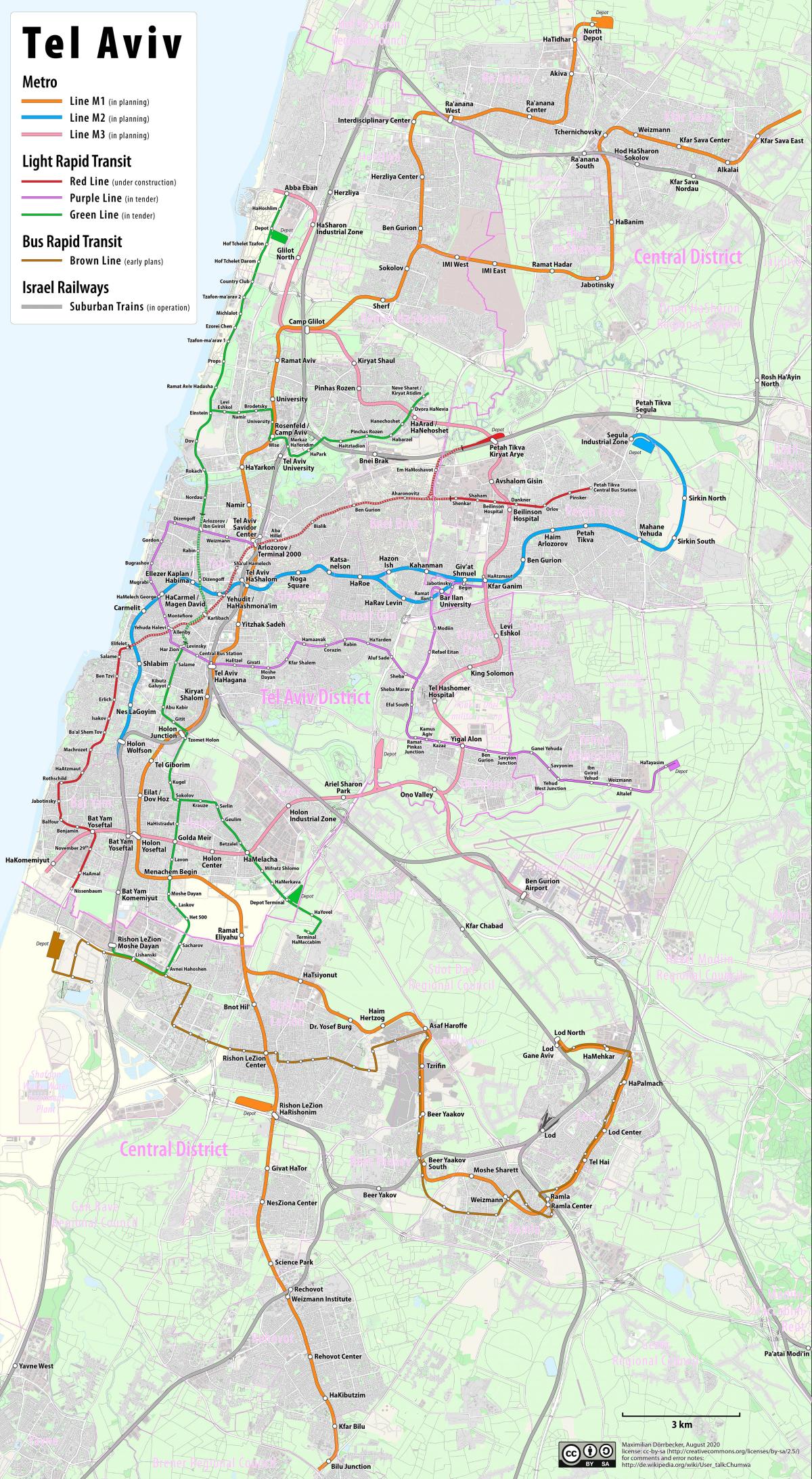 Mappa dei trasporti di Tel Aviv