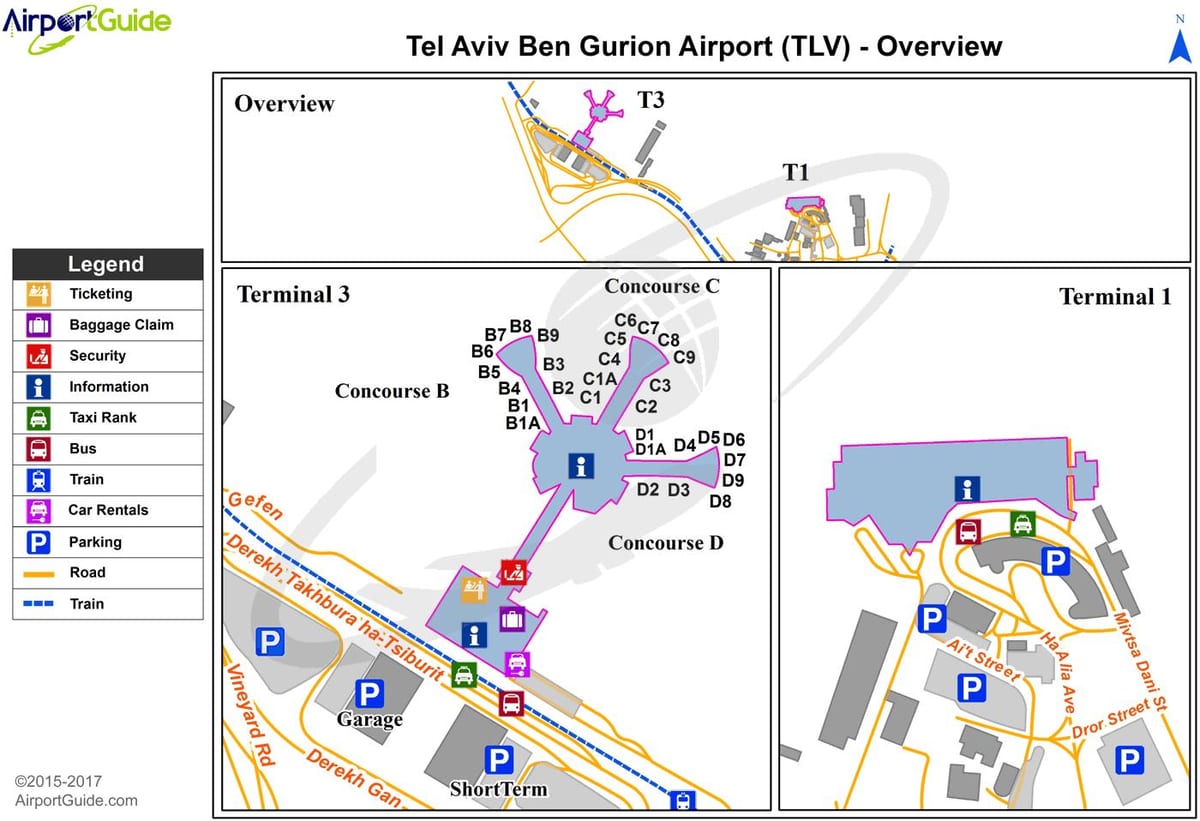Mappa del terminal dell'aeroporto di Tel Aviv