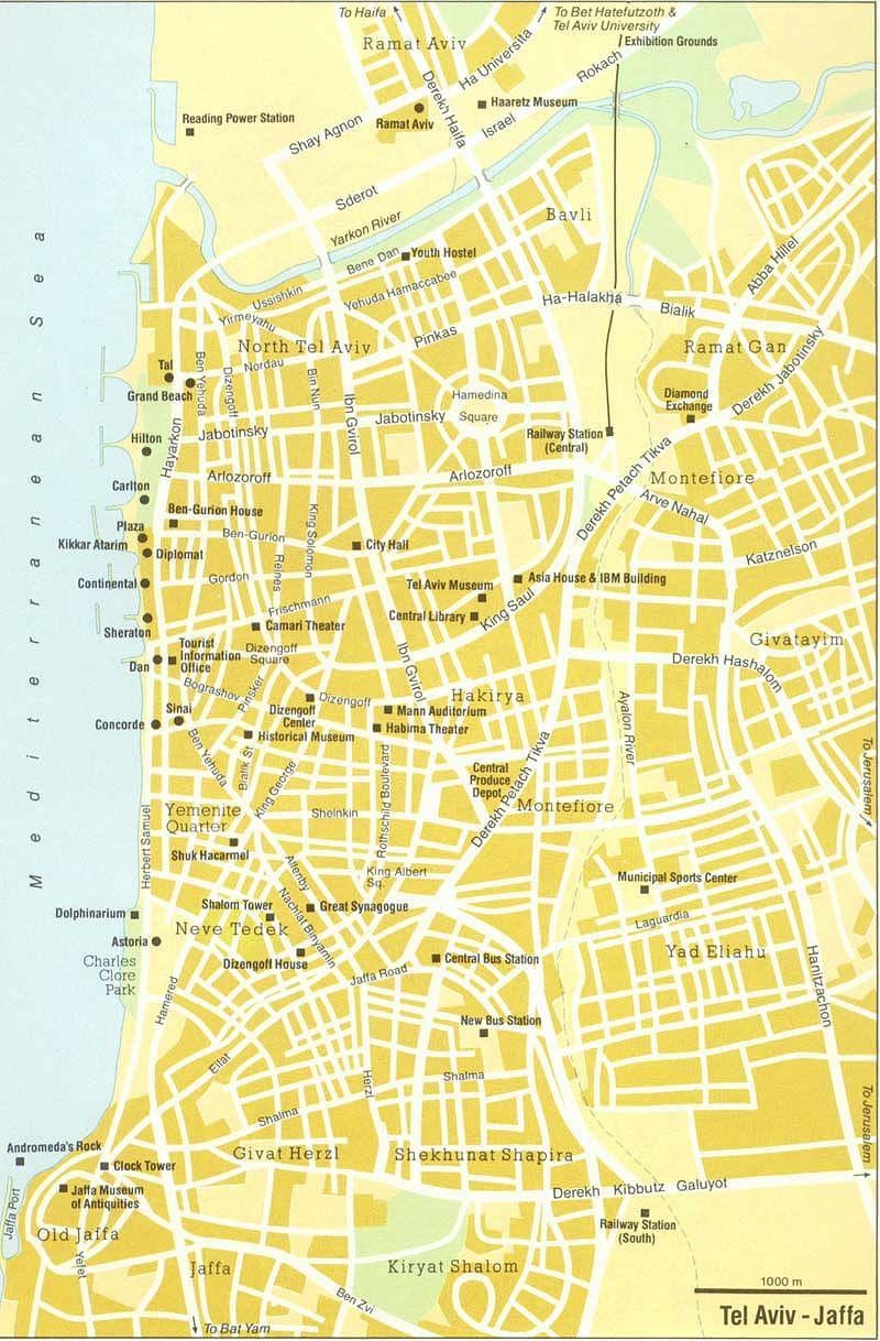 Mappa dei tour a piedi di Tel Aviv