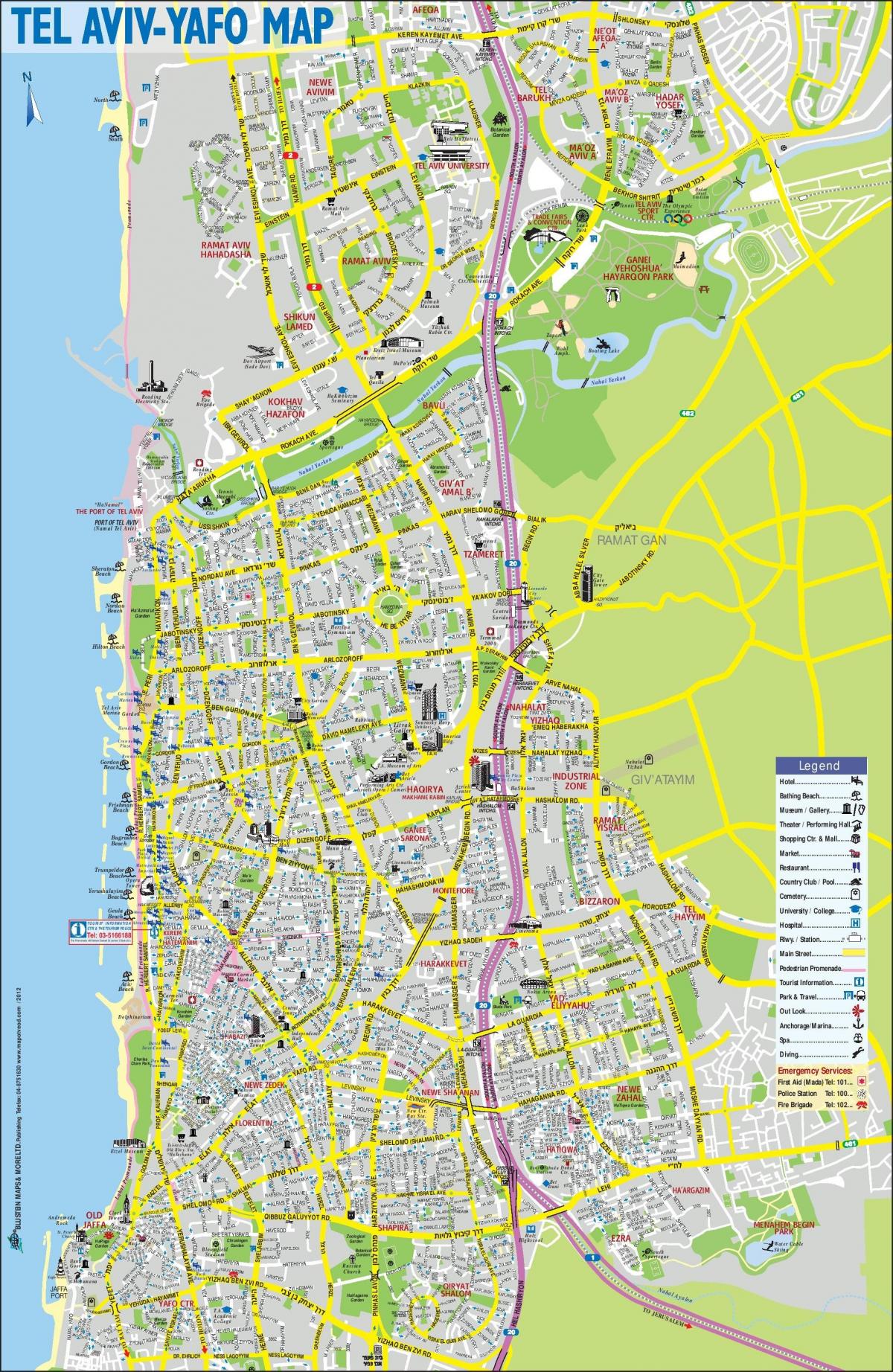 Mappa dei tour a piedi di Tel Aviv