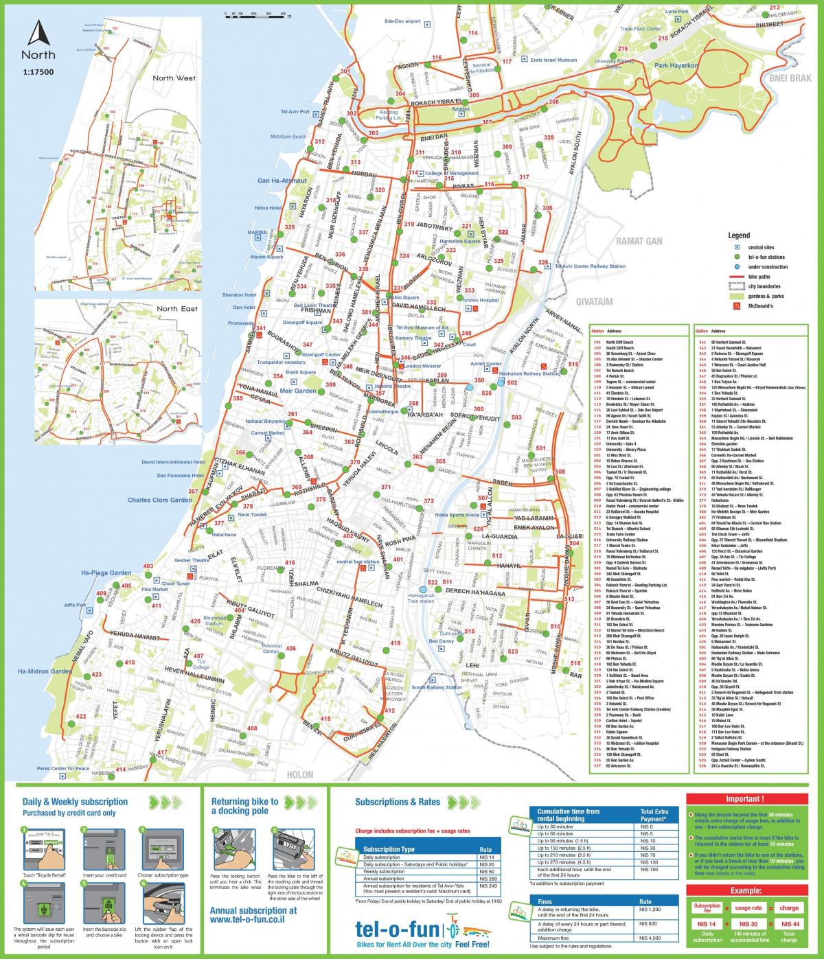 Mappa delle piste ciclabili di Tel Aviv