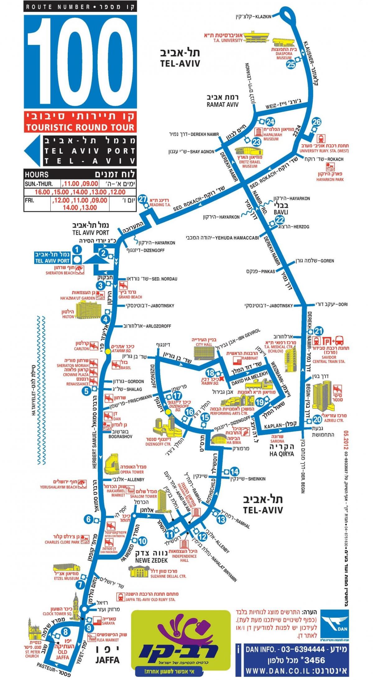 Mappa dei tour in autobus Hop On Hop Off di Tel Aviv